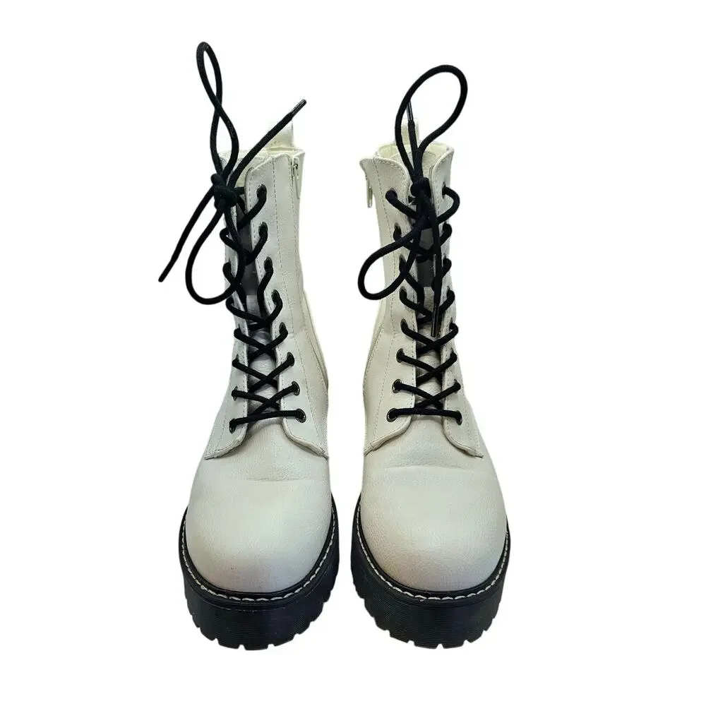 Unionbay White Rumble Combat Boots with Black Laces - Picture 5 of 8
